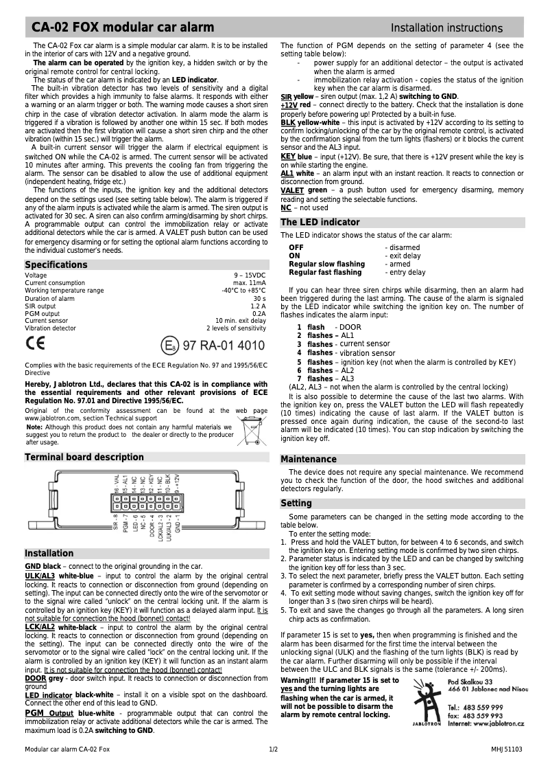 Página 1 del manual Manual de usuario Joblotron CA-02