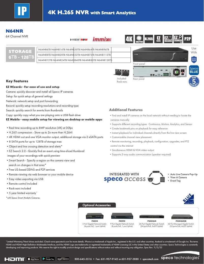 Page 1 de la notice Fiche technique Speco Technologies N64NR