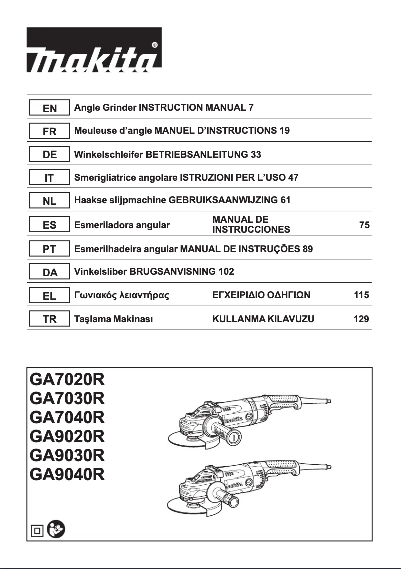Page n°1 - Manuel utilisateur Makita GA9040R