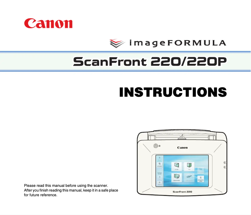 Image de la première page du manuel de l'appareil imageFORMULA ScanFront 220e