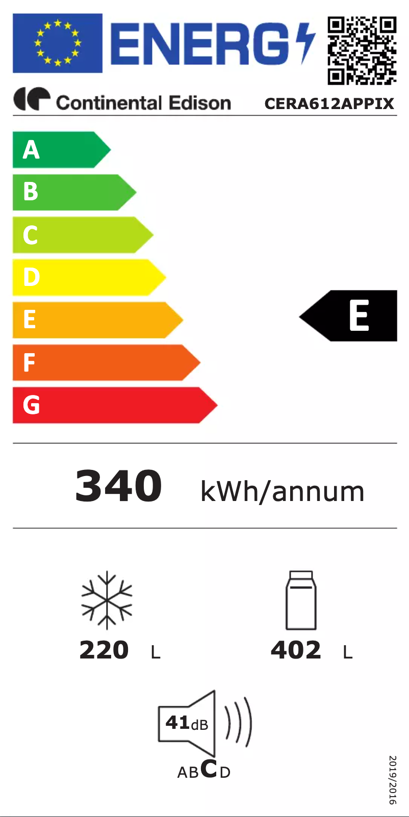 Page n°1 - Label énergétique Continental Edison CERA612APPB