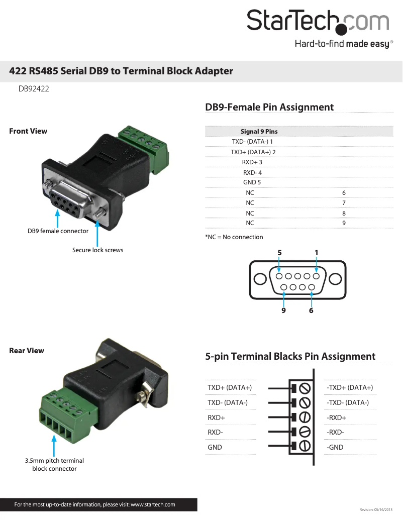 Page n°1 - Manuel utilisateur StarTech.com DB92422