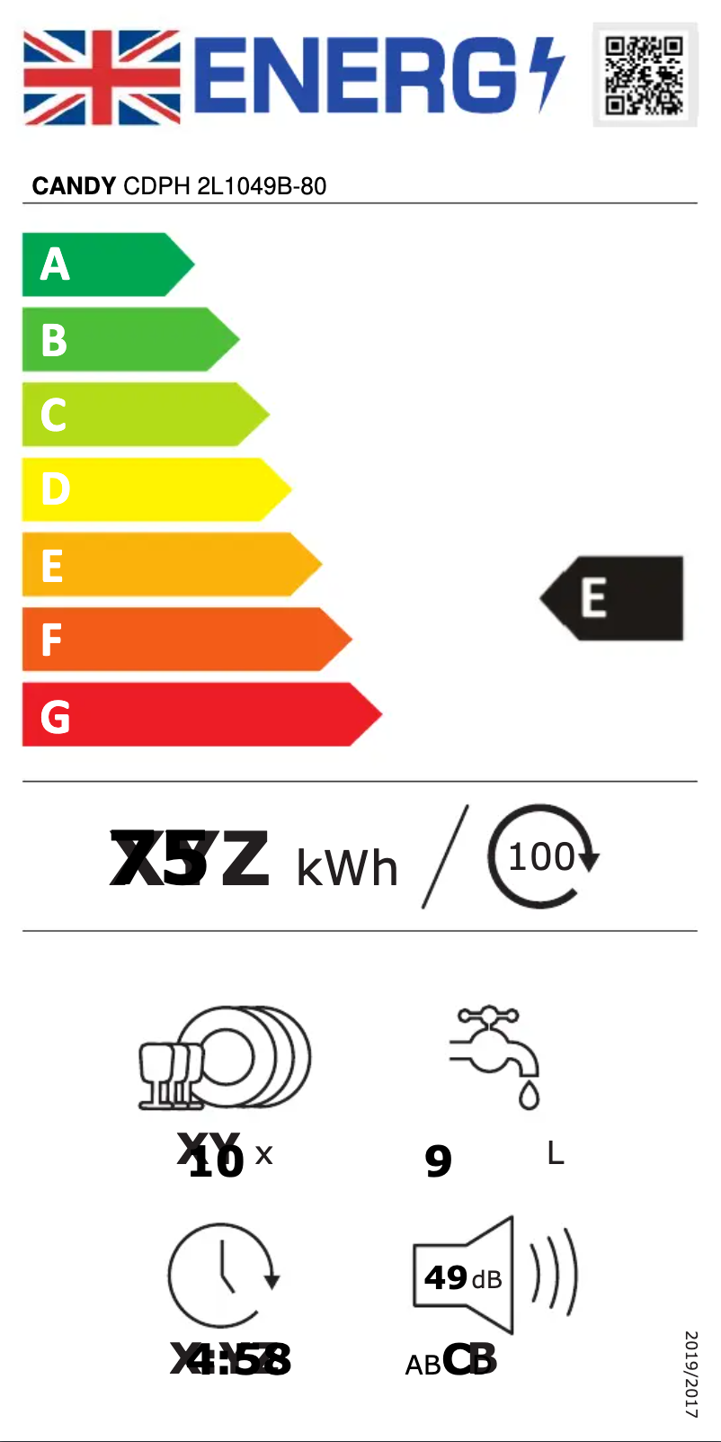 Page n°1 - Label énergétique Candy CDPH 2L1049B