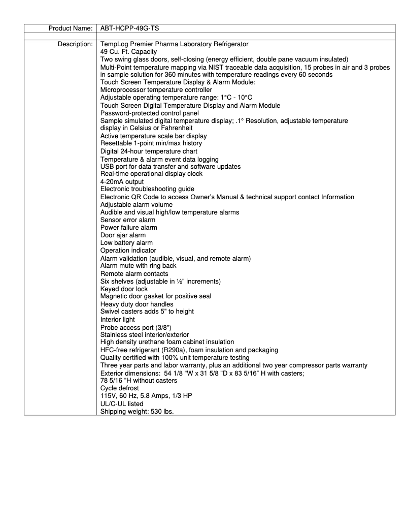 Image de la première page du manuel de l'appareil ABT-HCPP-49G-TS
