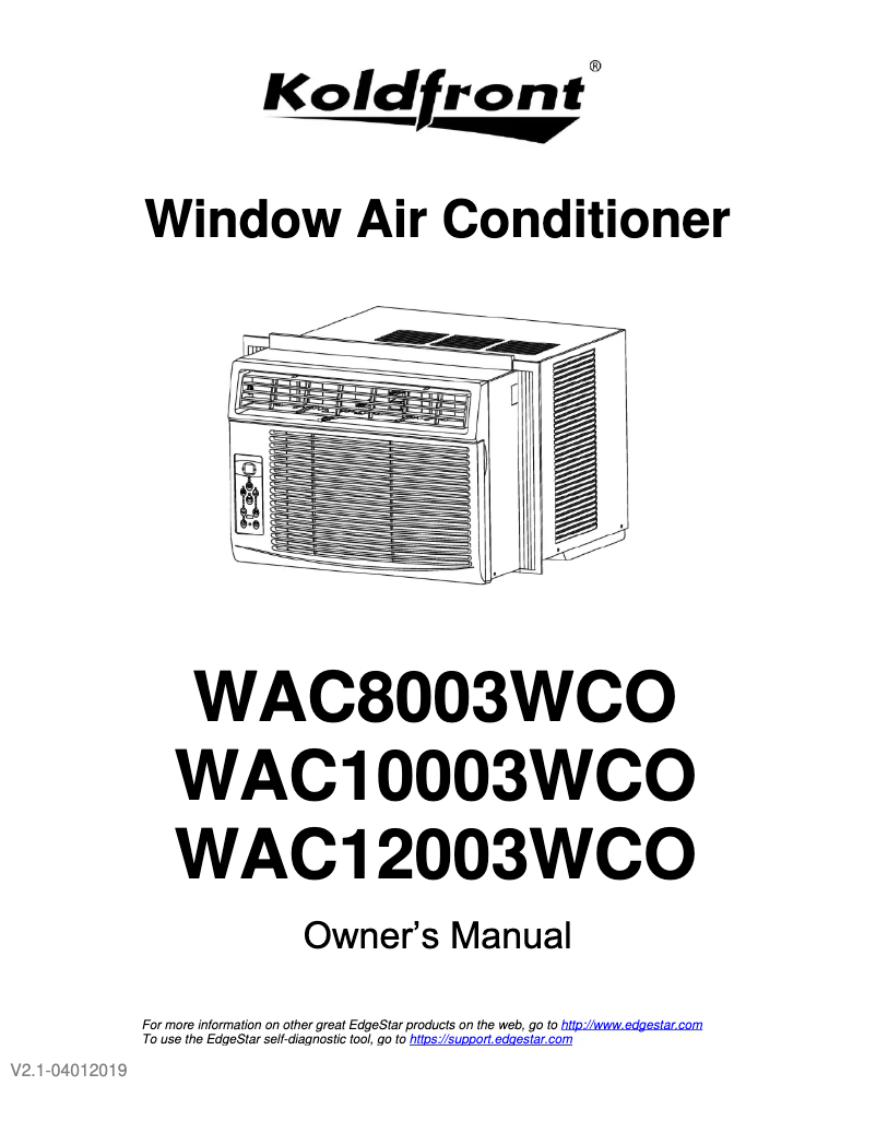 Page n°1 - Manuel utilisateur Koldfront WAC12003WCO
