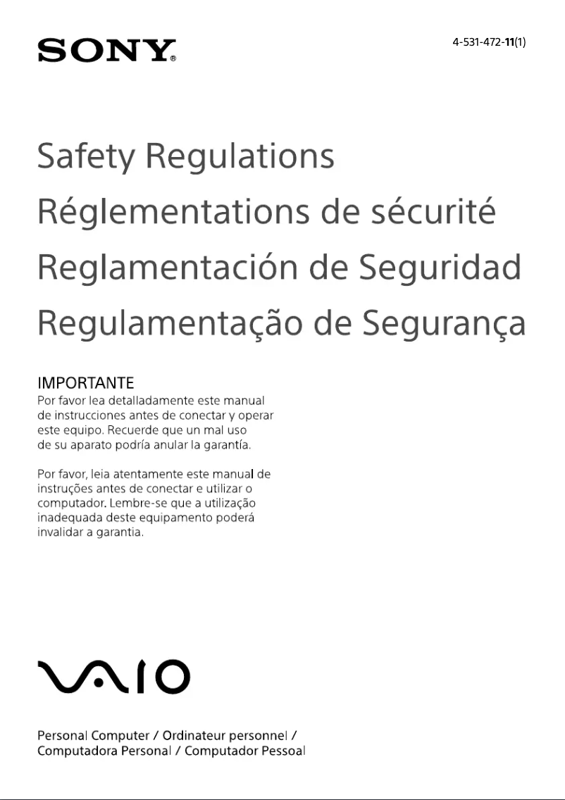 Page n°1 - Instructions de sécurité Sony Vaio Fit 15 SVF1532ACYW