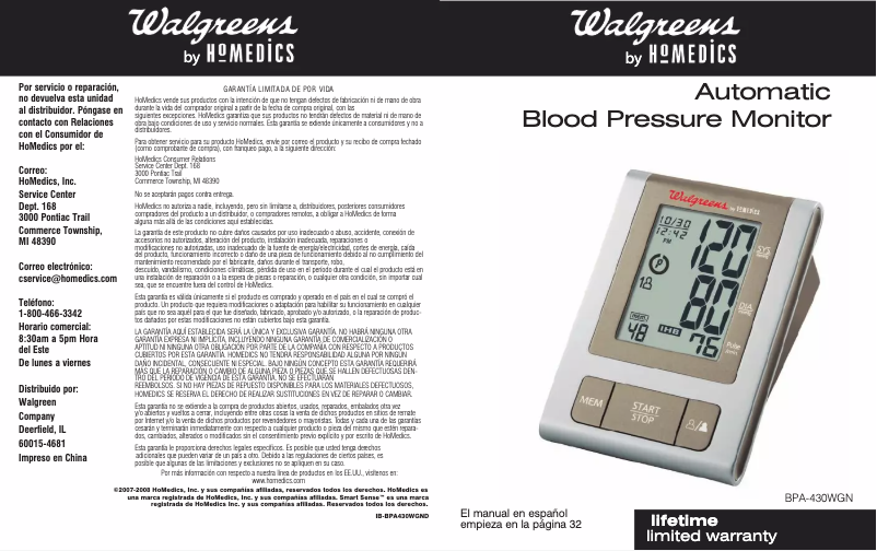 Page 1 de la notice Manuel utilisateur Homedics BPA-430WGN