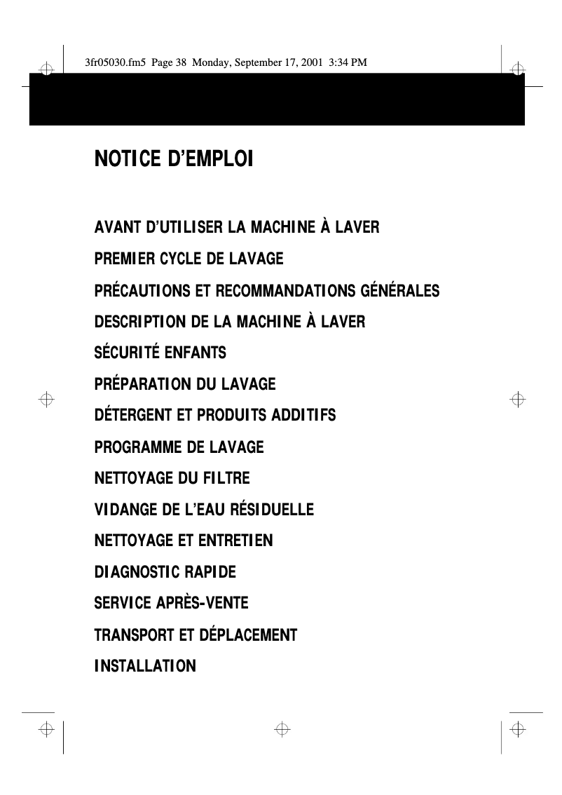 Page 1 de la notice Manuel utilisateur Whirlpool Grand Prix 1000