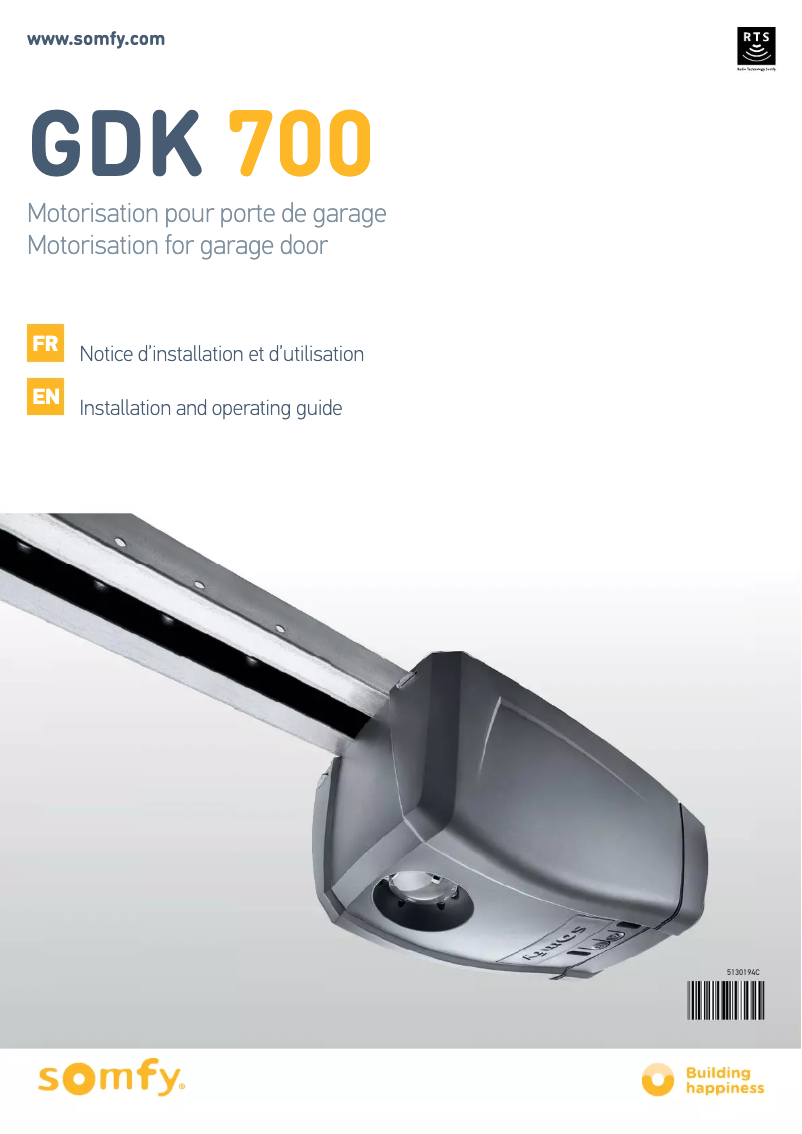 Page 1 de la notice Manuel utilisateur Somfy GDK 700