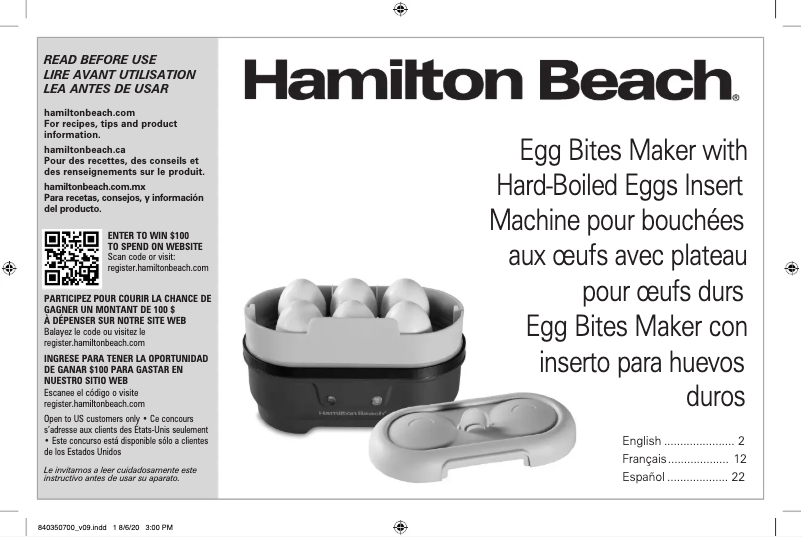 Page 1 de la notice Manuel utilisateur Hamilton Beach 25511