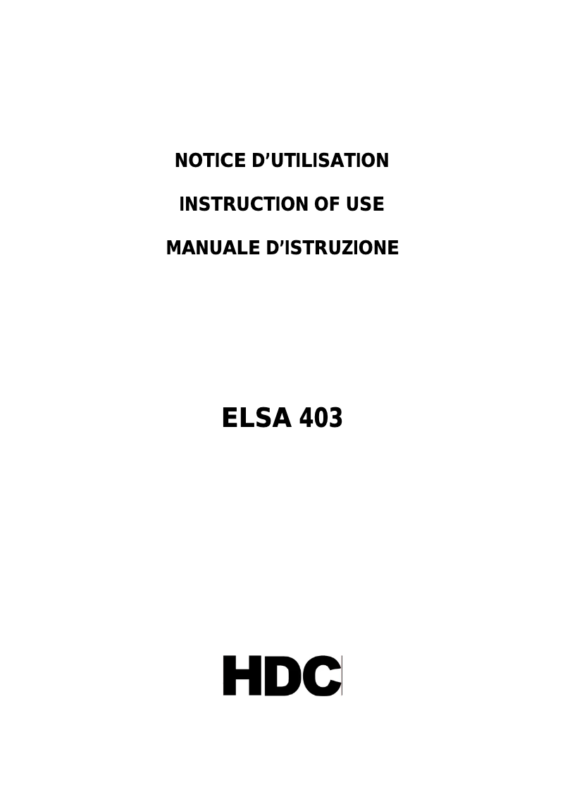 Page 1 de la notice Manuel utilisateur HDC ELSA403