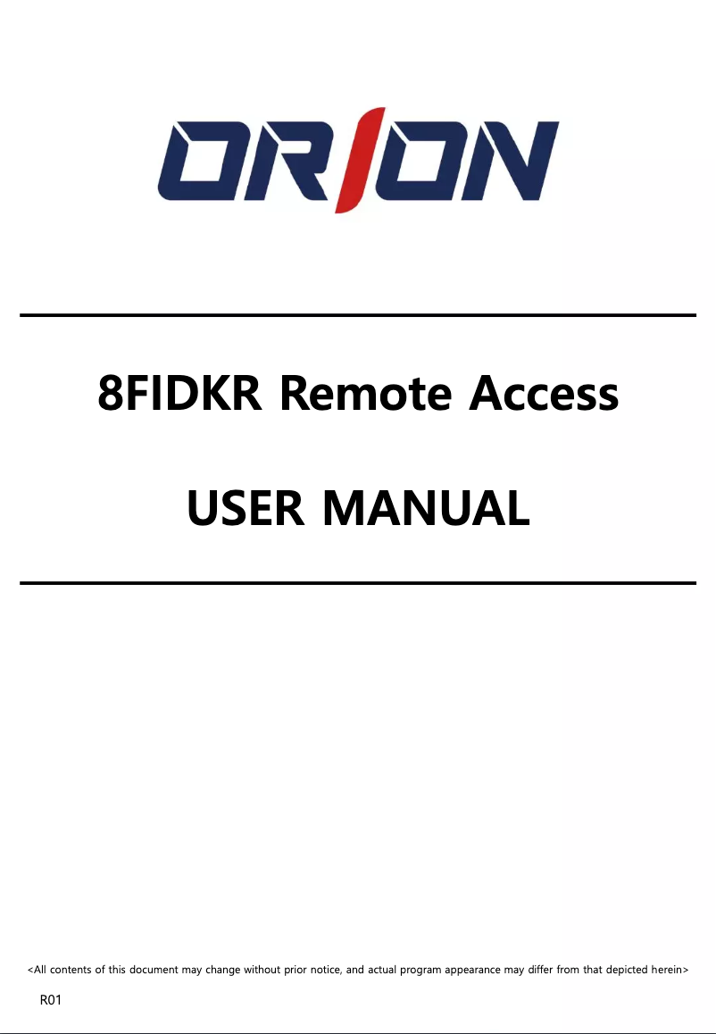 Page n°1 - Manuel utilisateur Orion 8FIDKR