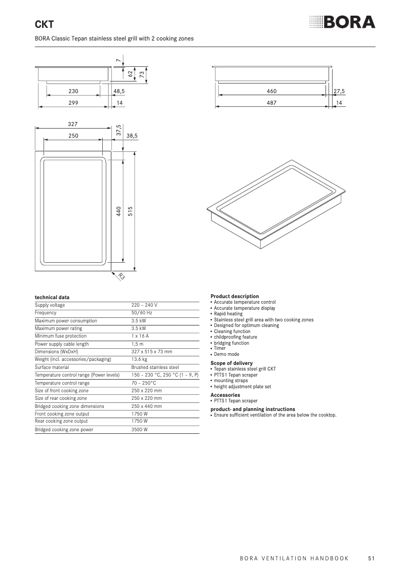 Page 1 de la notice Fiche technique BORA Classic 2.0