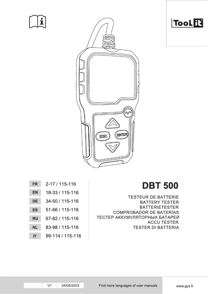 Page n°1 - Manuel utilisateur Toolit DBT500