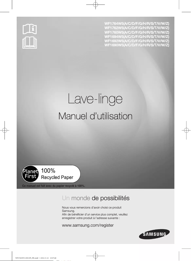 Page 1 de la notice Manuel utilisateur Samsung WF1762W5S