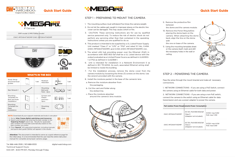 Page n°1 - Manuel utilisateur Digital Watchdog MegaPix DWC-MF5WI4TWDMP