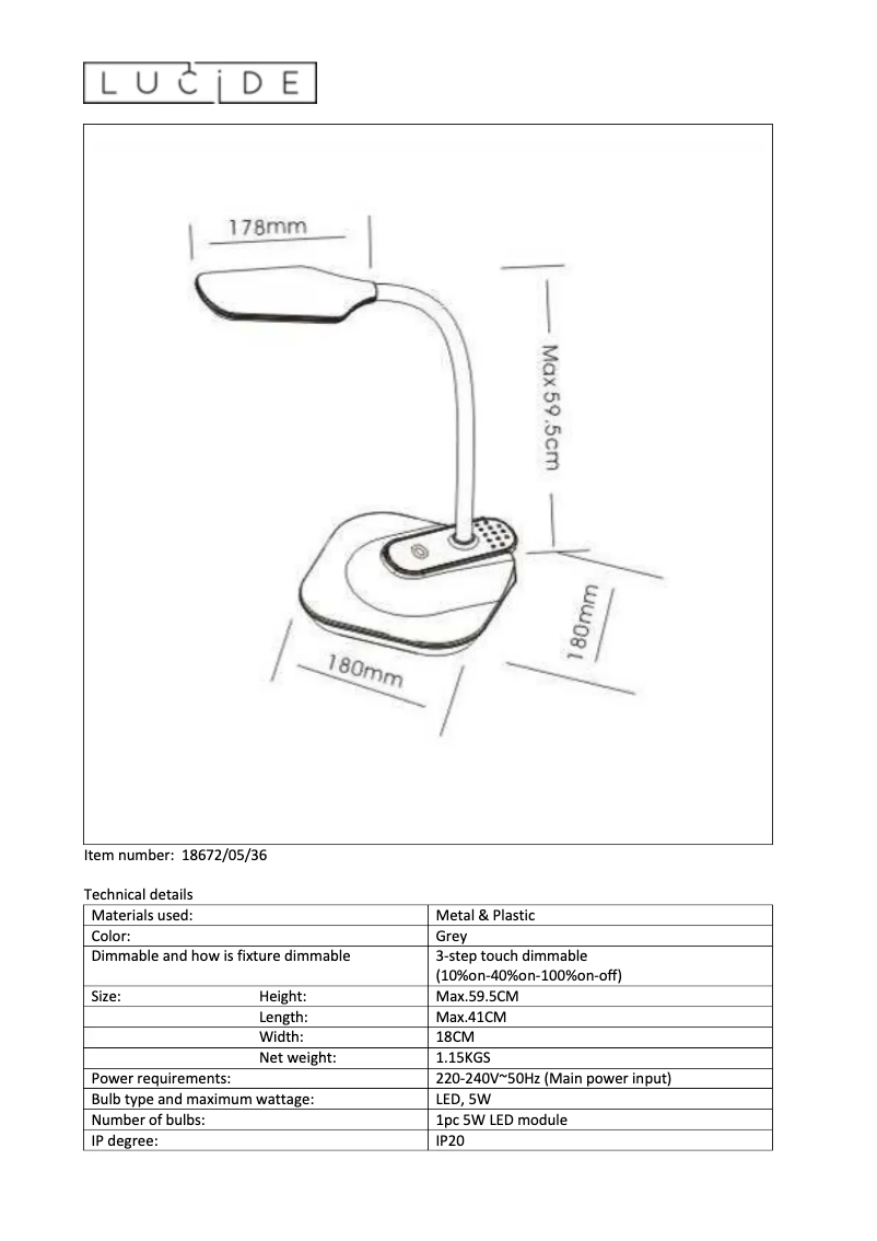 Page 1 de la notice Manuel utilisateur Lucide Aiden LED