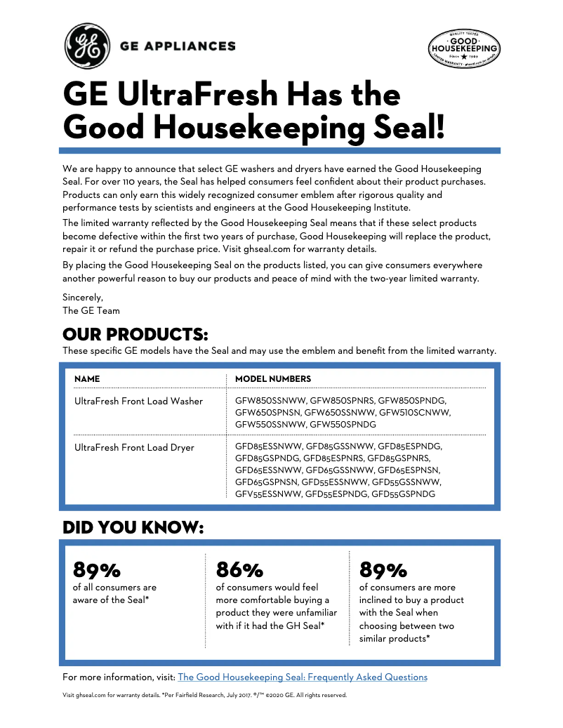 Página 1 del manual Información de garantía GE GFD65GSSNWW