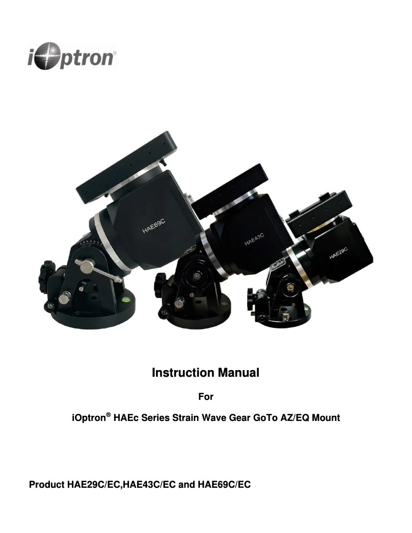 Page n°1 - Manuel utilisateur iOptron HAE43C