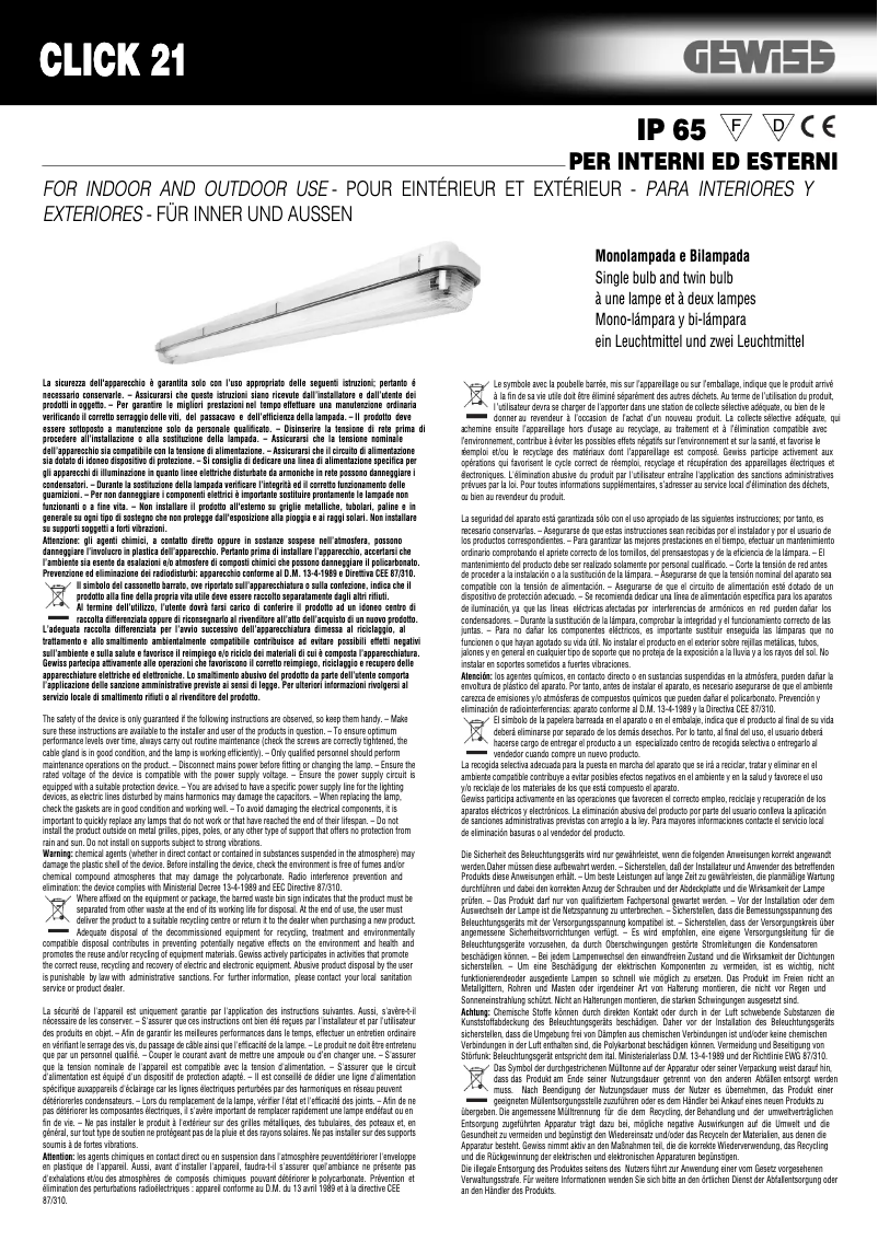 Page 1 de la notice Manuel utilisateur Gewiss GW80791