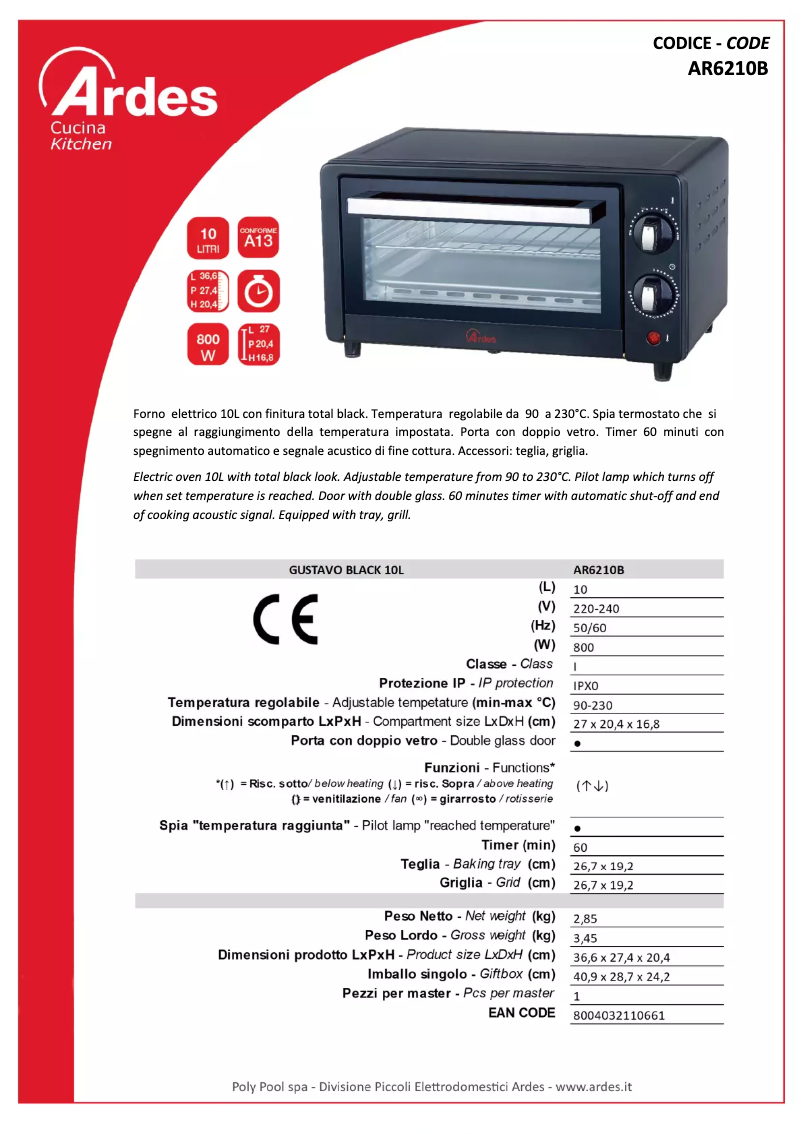 Página 1 del manual Ficha técnica Ardes Gustavo AR6210B