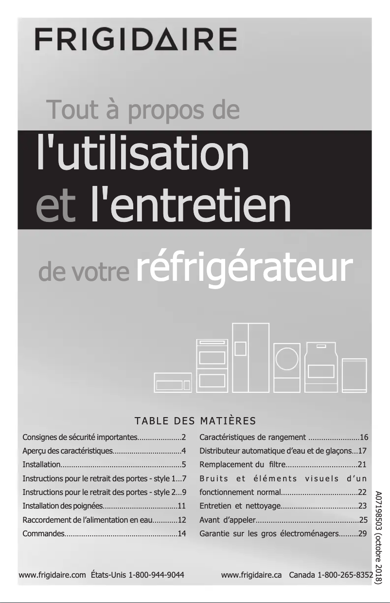 Page 1 de la notice Manuel utilisateur Frigidaire FFSS2315TD