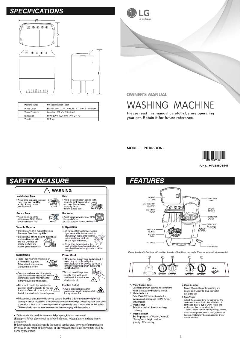 Page 1 de la notice Manuel utilisateur LG P0106RONL