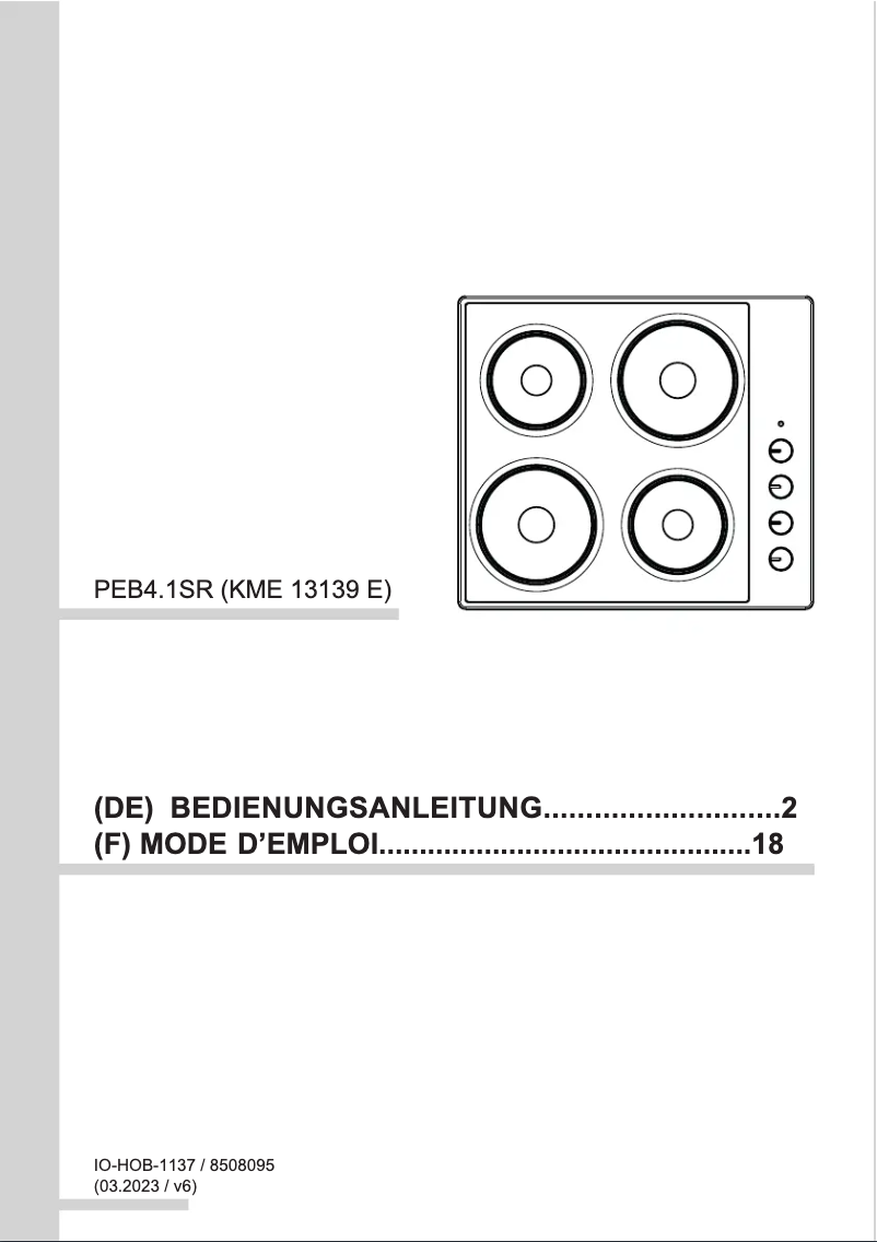 Page n°1 - Manuel utilisateur Amica KME 13139 E