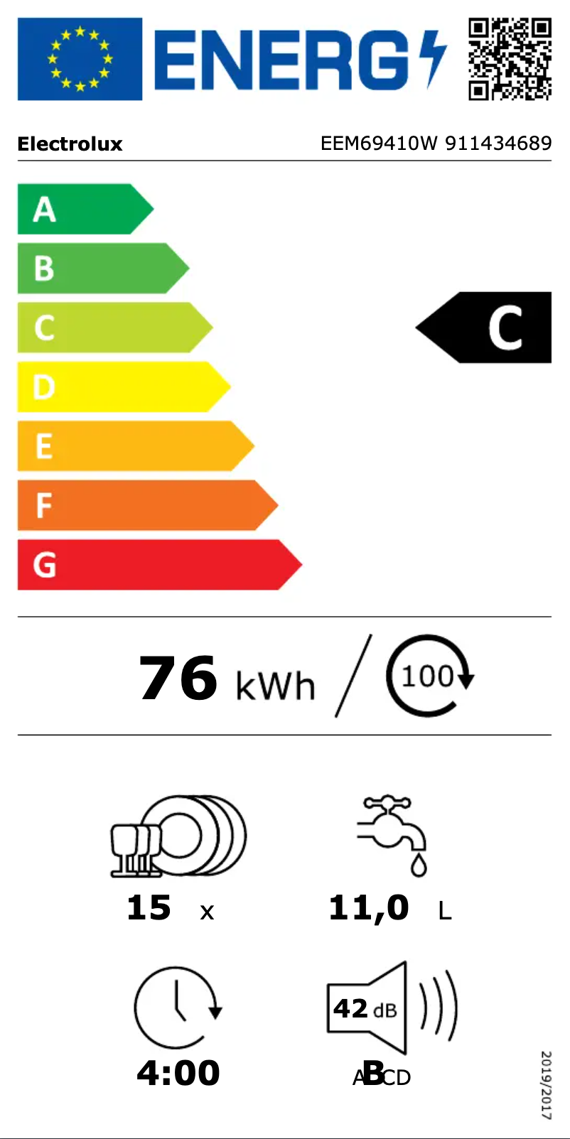 Page n°1 - Label énergétique Electrolux EEM69410W