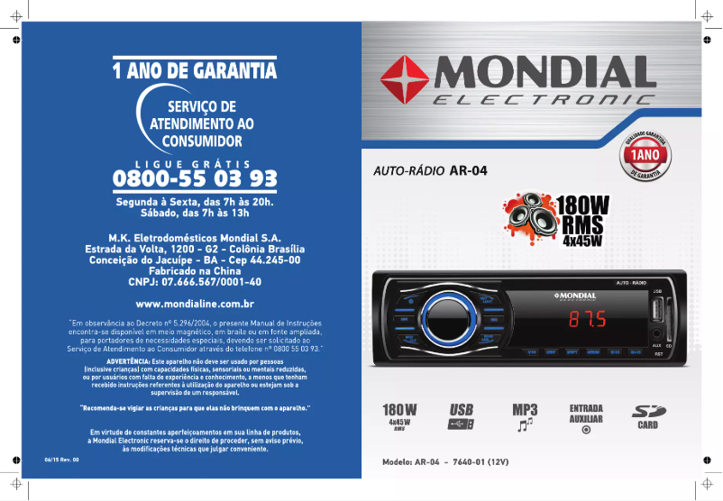 Imagen de la primera página del manual del dispositivo AR-04