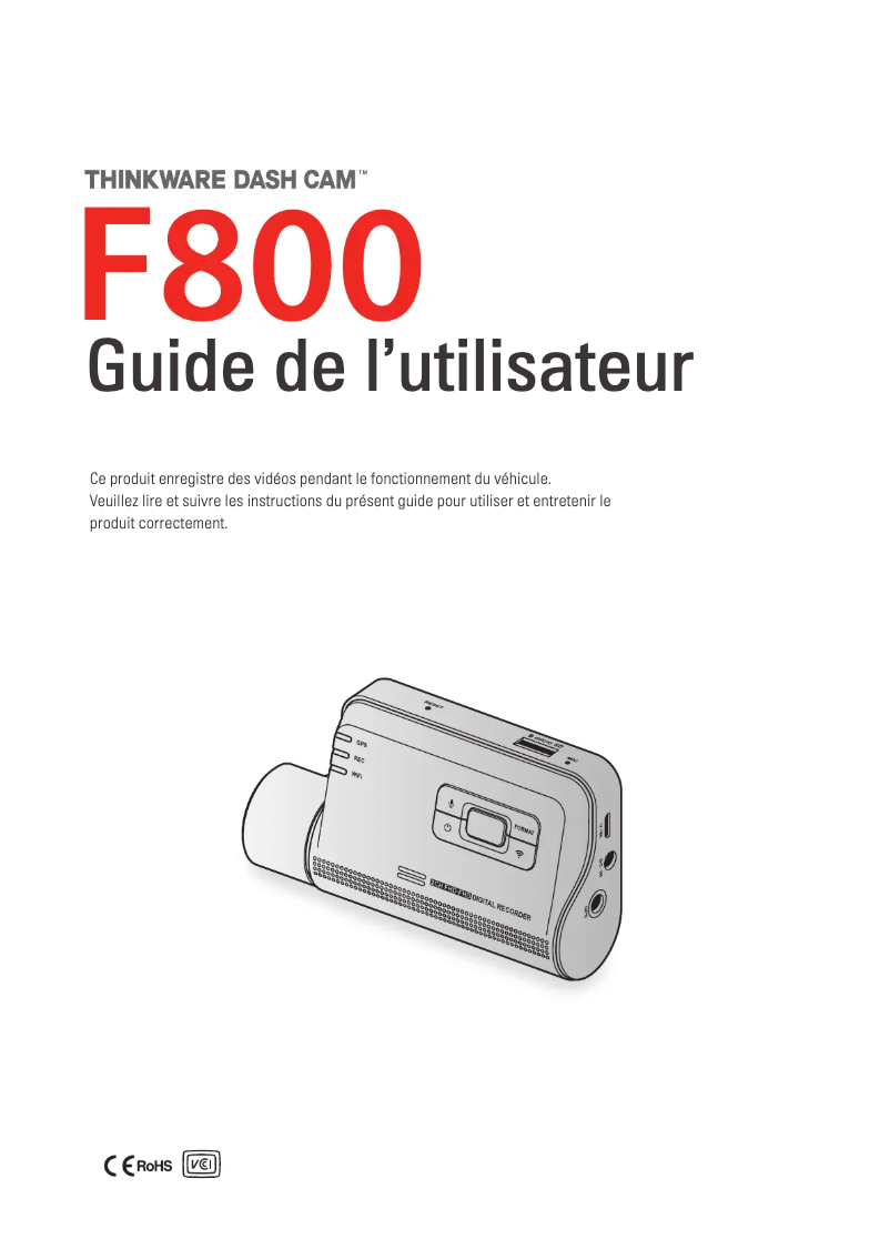 Page 1 de la notice Manuel utilisateur Thinkware F800
