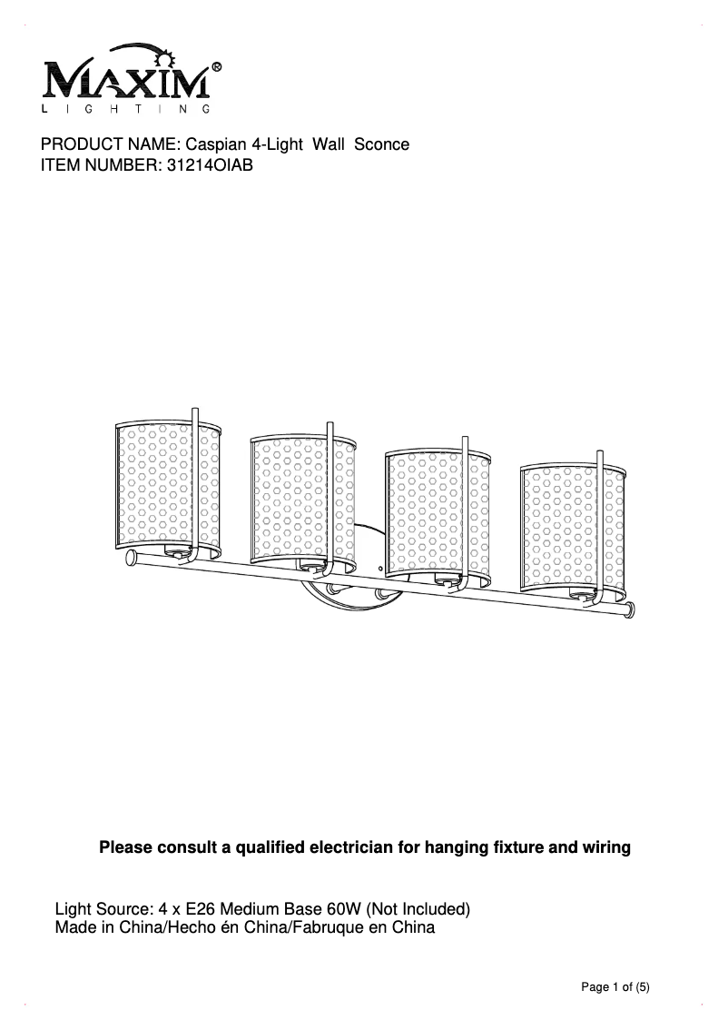 Image de la première page du manuel de l'appareil Caspian 31214OIAB