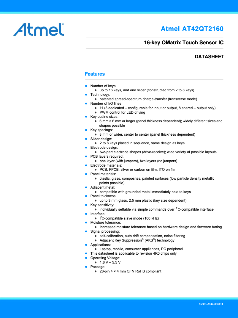 Image de la première page du manuel de l'appareil AT42QT2160