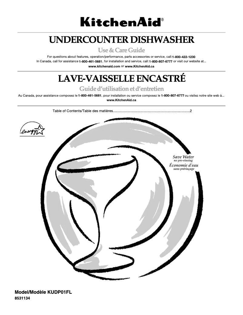 Page 1 de la notice Manuel utilisateur KitchenAid KUDP01FLSS3