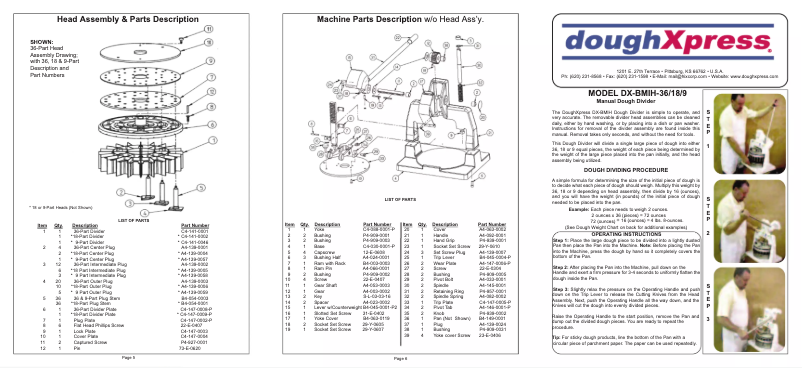 Page n°1 - Manuel utilisateur DoughXpress DX-BMIH-18/9