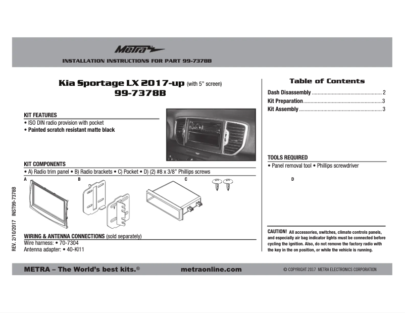 Page n°1 - Manuel utilisateur Metra 99-7378B