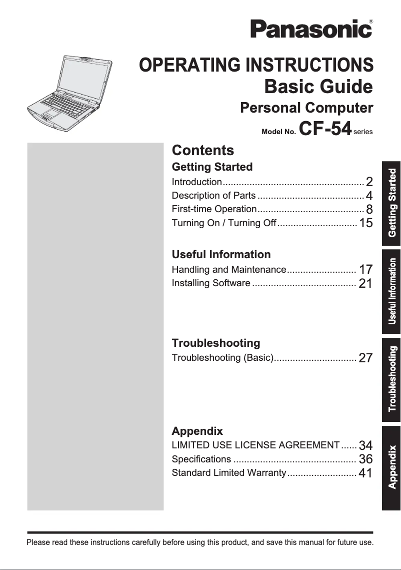 Página 1 del manual Manual de usuario Panasonic Toughbook CF-54