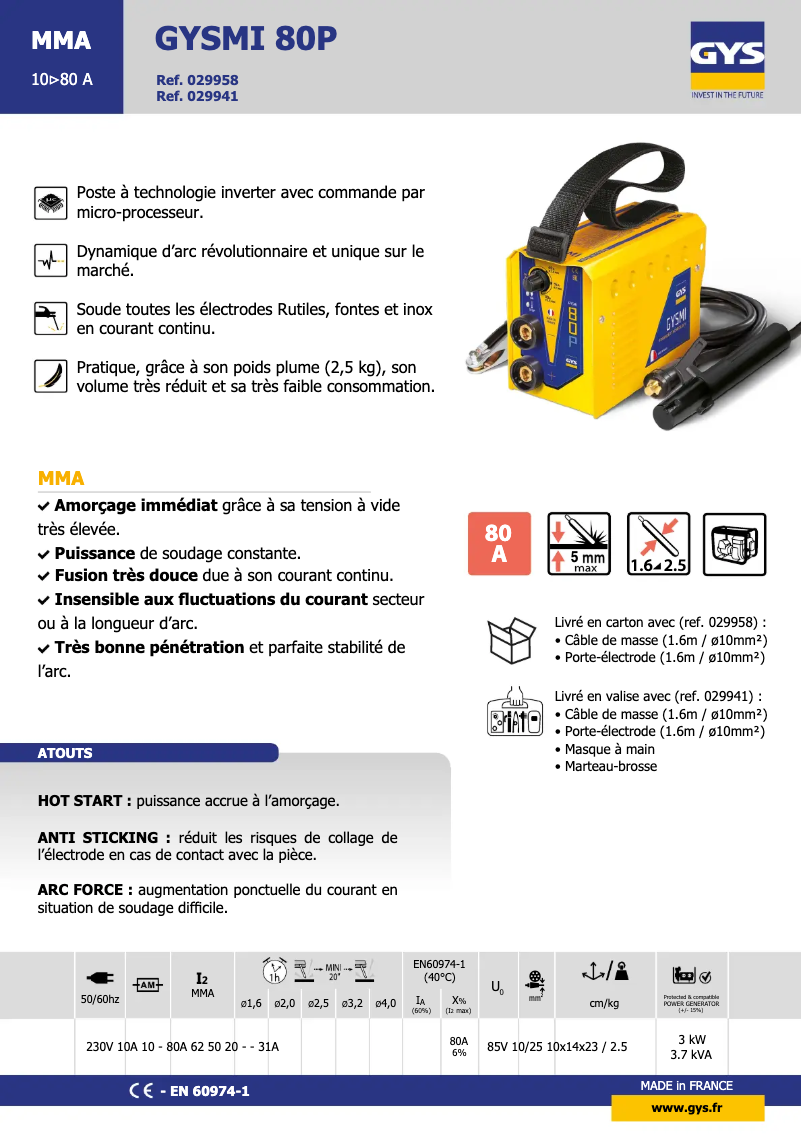 Imagen de la primera página del manual del dispositivo GYSMI 80P