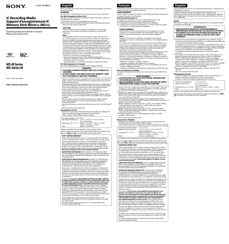Page n°1 - Manuel utilisateur Sony MS-M8