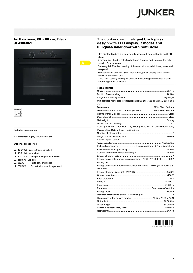 Page 1 de la notice Fiche technique Junker JF4306061