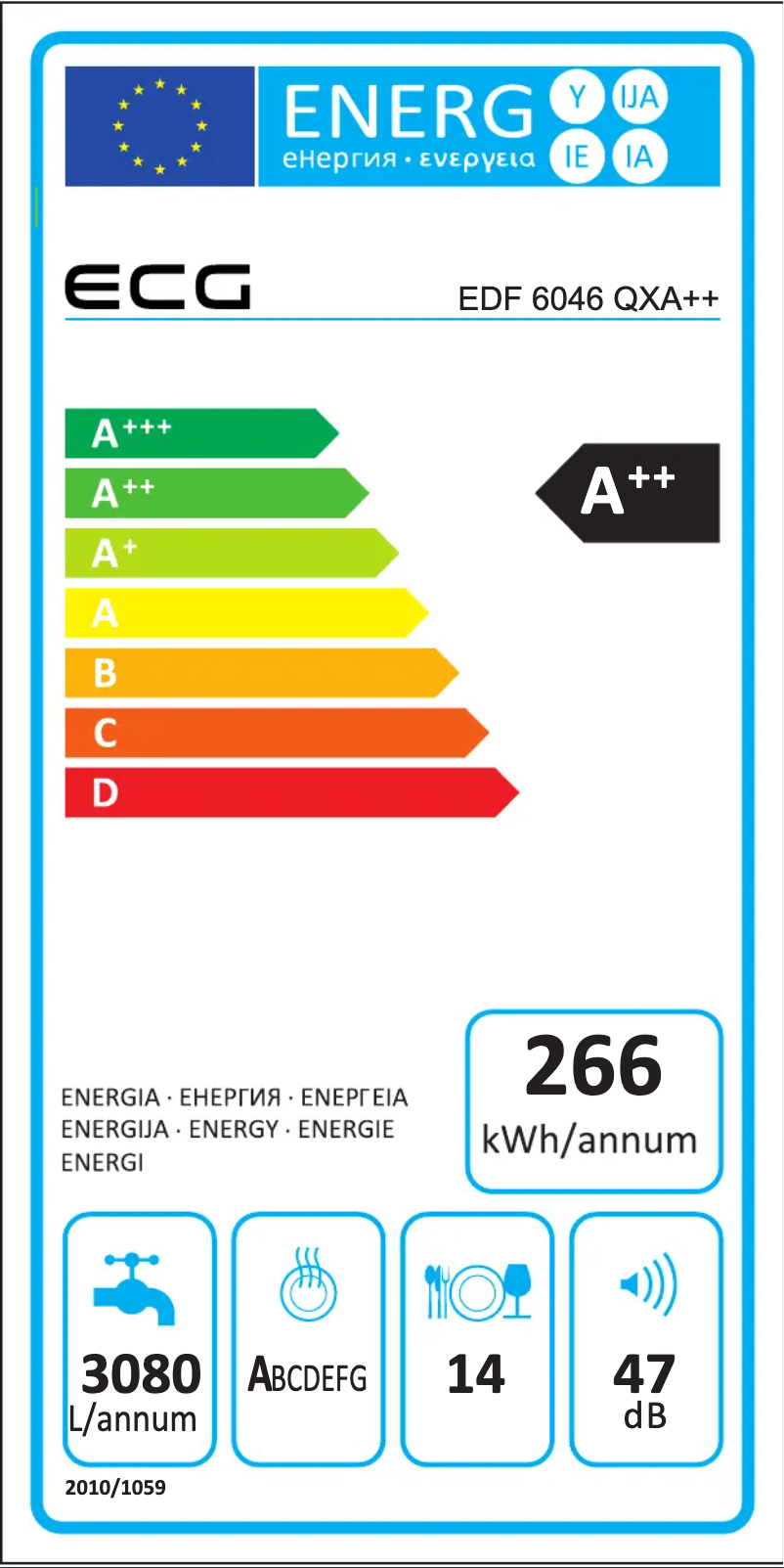 Page 1 de la notice Label énergétique ECG EDF 6046 QXA++