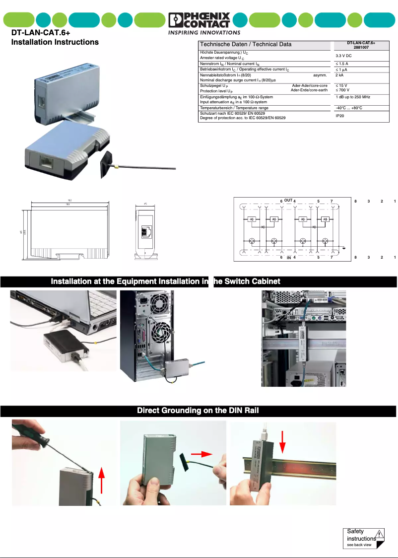 Page 1 de la notice Manuel utilisateur Phoenix Contact DT-LAN-CAT.6+