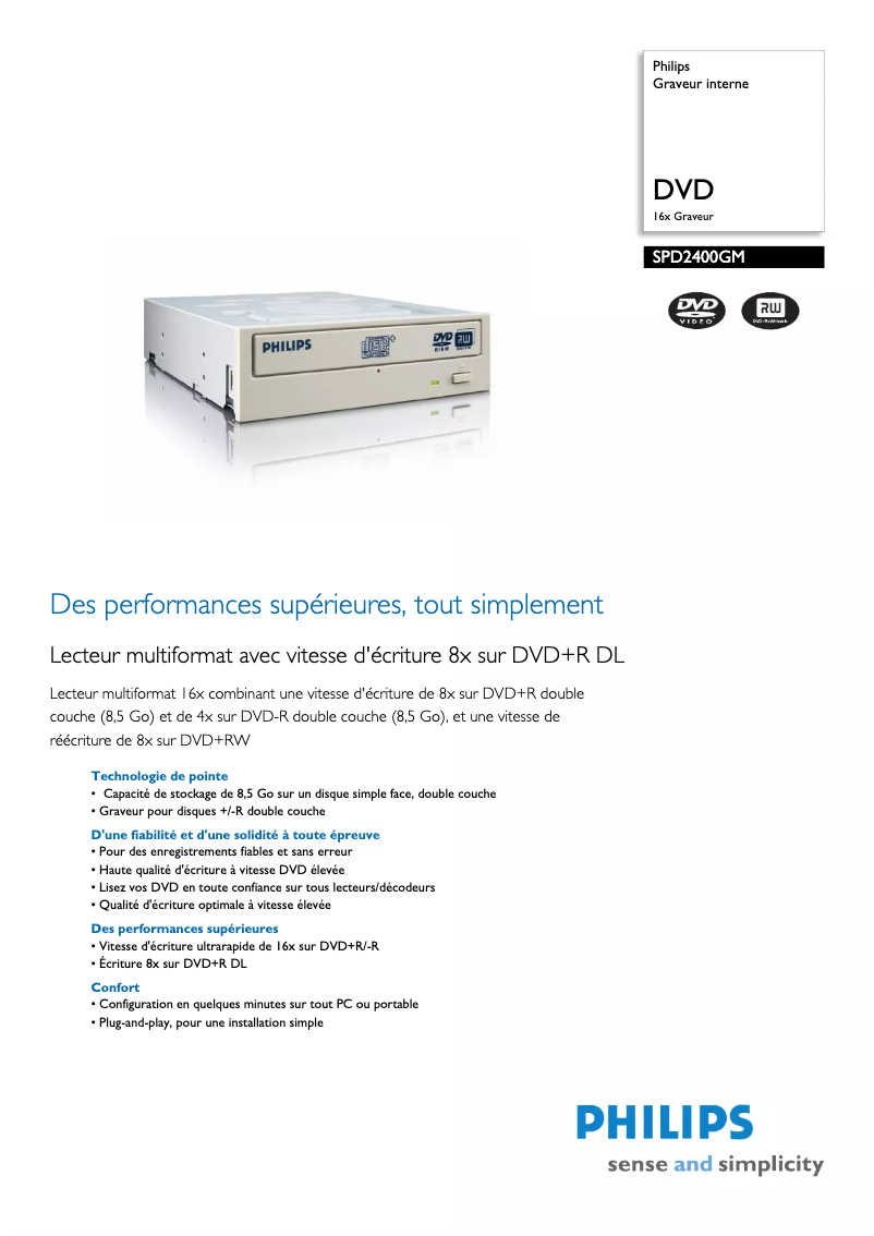 Page n°1 - Fiche technique Philips SPD2400GM