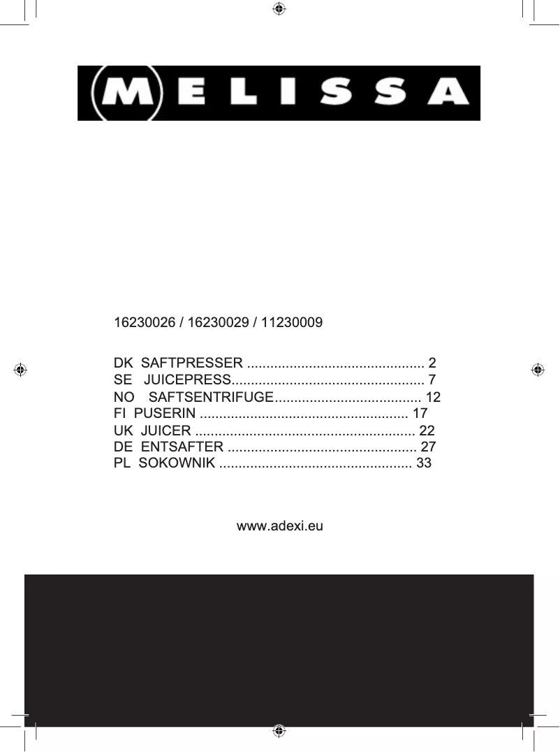 Page n°1 - Manuel utilisateur Melissa 16230029