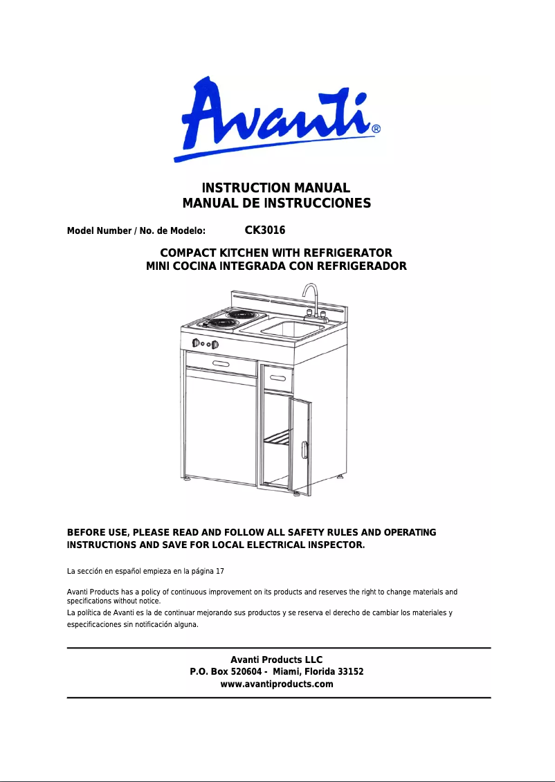 Page n°1 - Manuel utilisateur Avanti CK3016