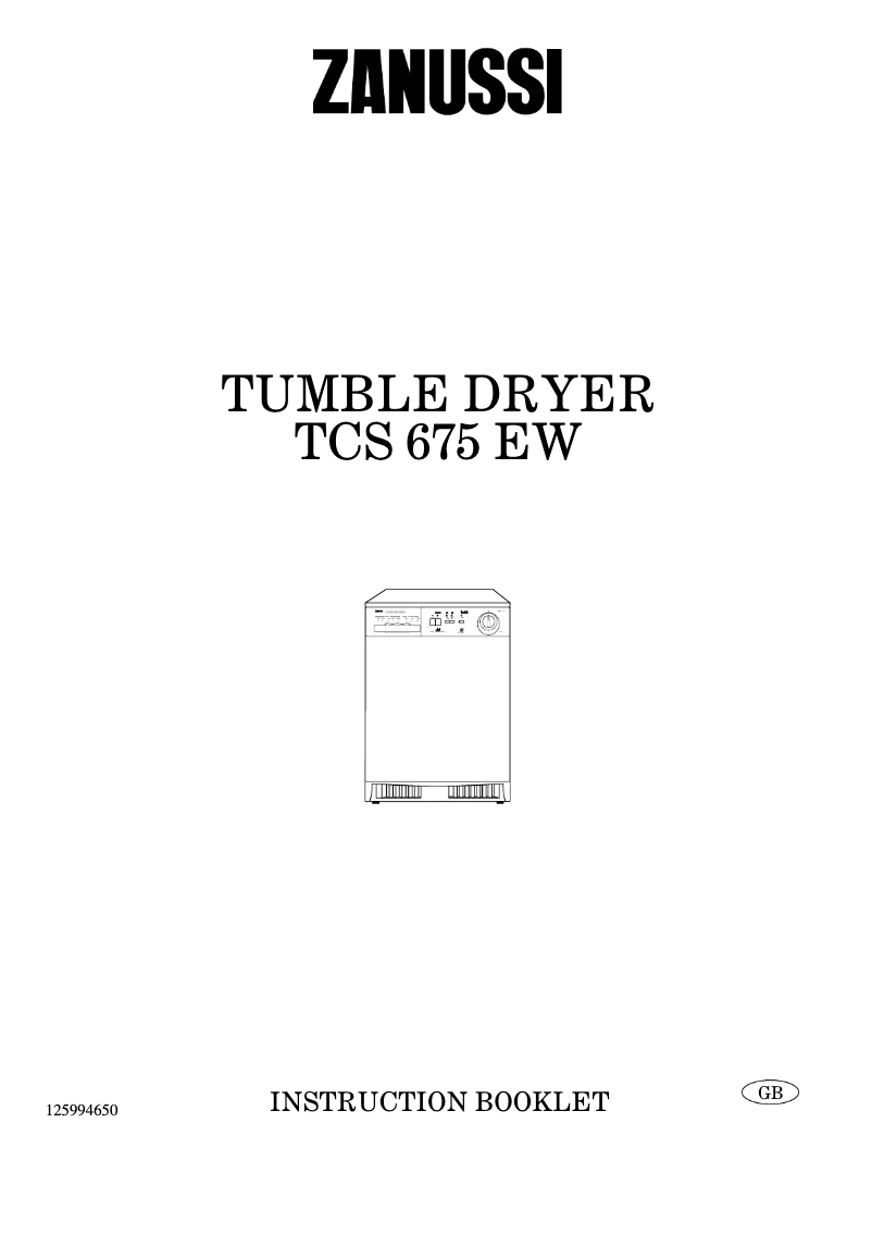Page n°1 - Manuel utilisateur Zanussi TCS 675 EW