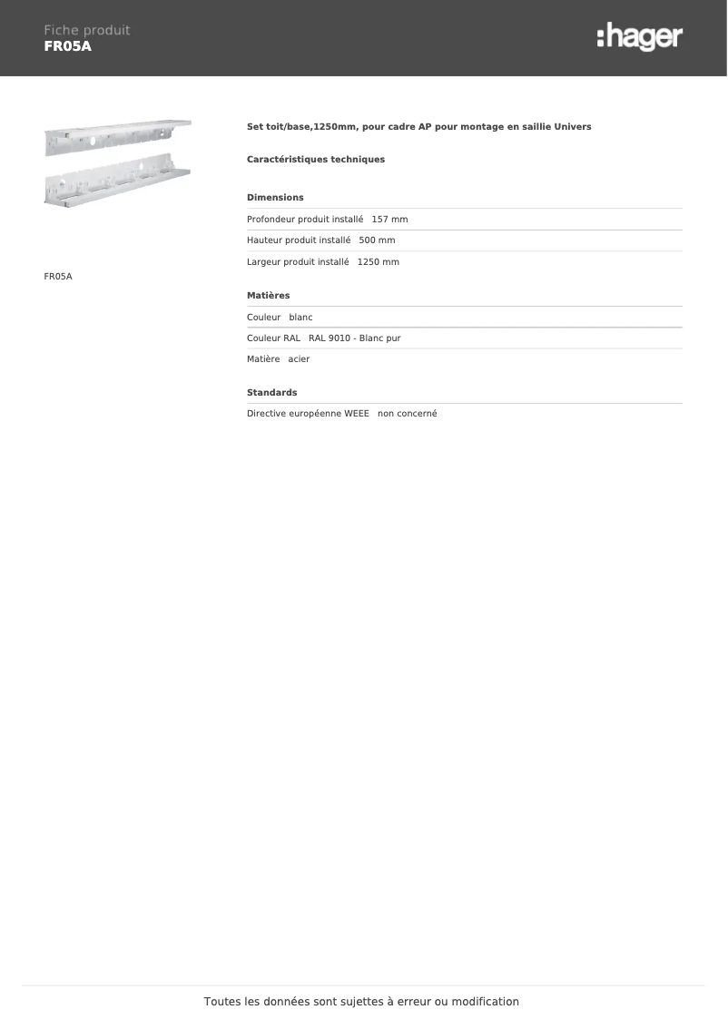 Page n°1 - Manuel utilisateur Hager FR05A