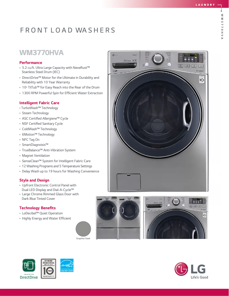 Página 1 del manual Ficha técnica LG WM3770HVA