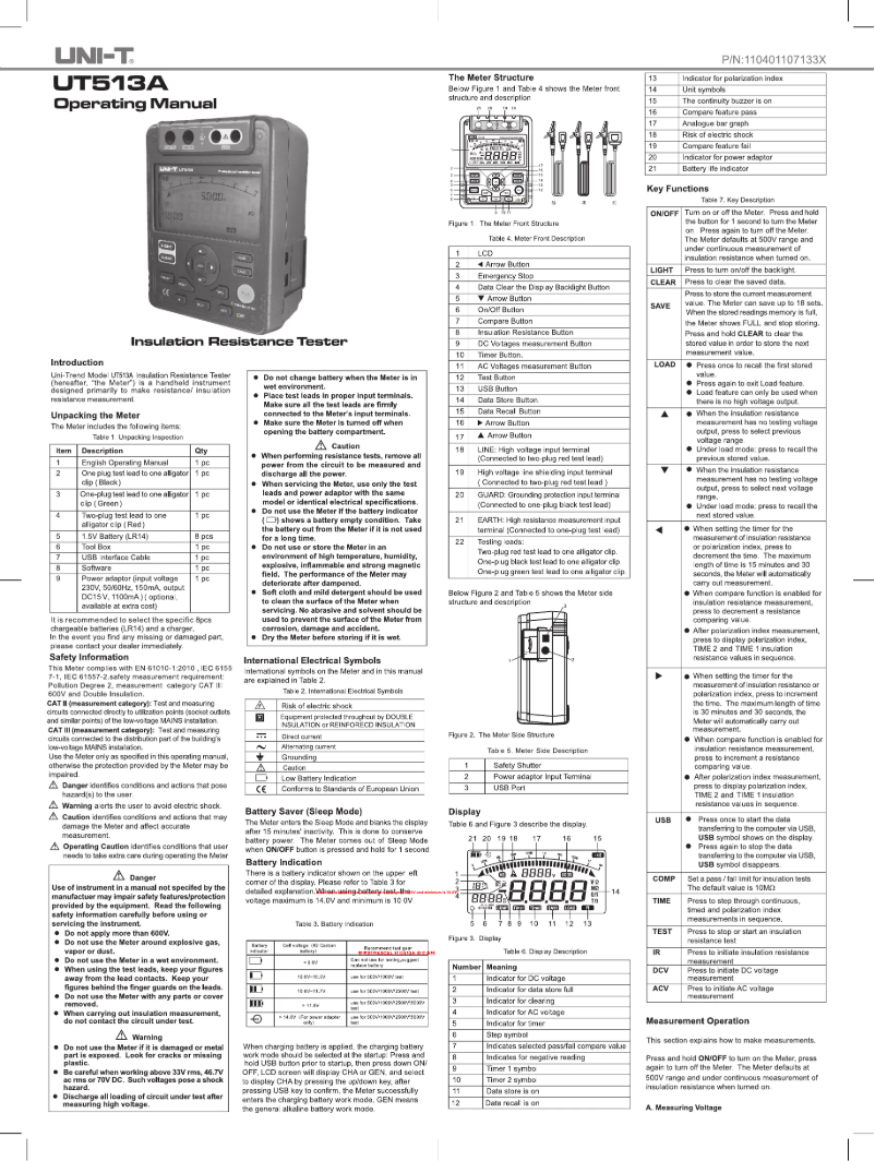 Page 1 de la notice Manuel utilisateur Uni-T UT513A