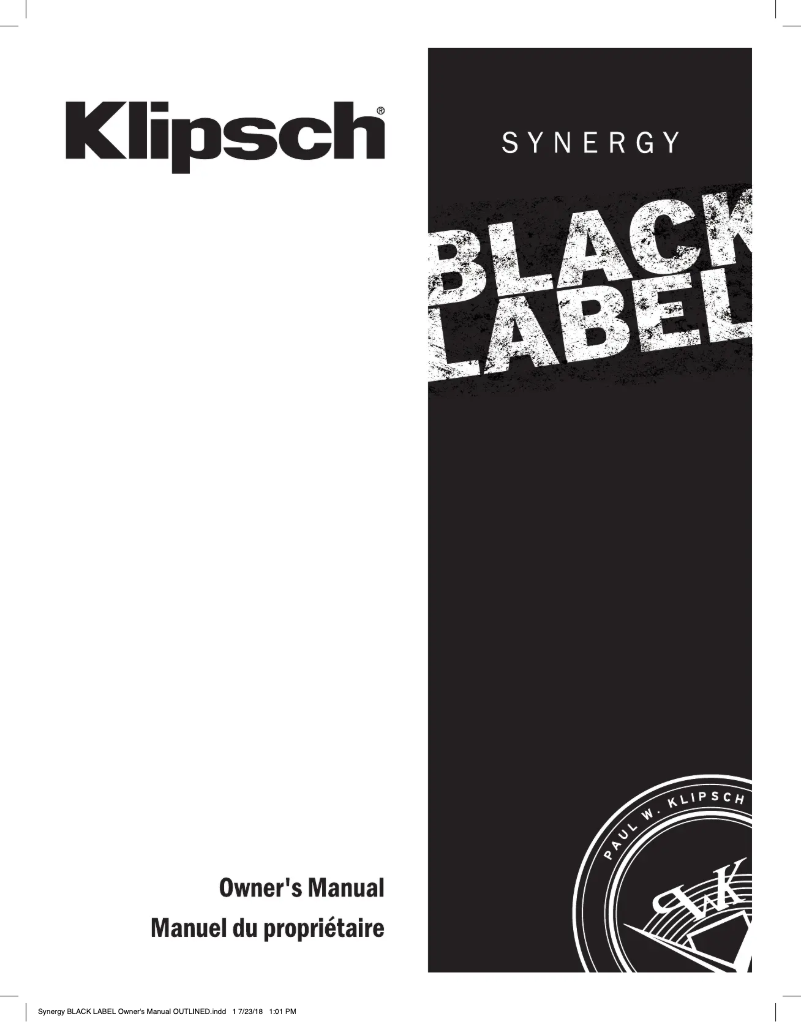 Page 1 de la notice Manuel utilisateur Klipsch Synergy Black Label C-200